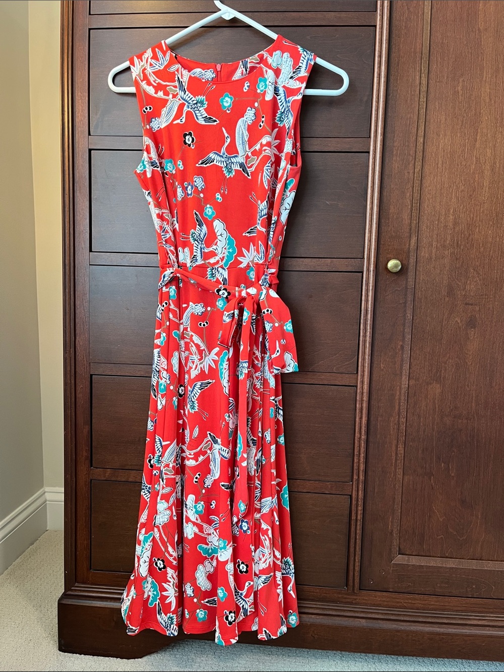 Shelby & Palmer Red Sleeveless Maxi Dress with Bird & Floral Print